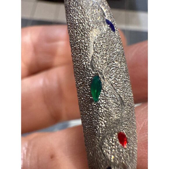 Vintage Sterling Silver Textured Bangle Bracelet & Matching Hoop Earrings With M - Picture 3 of 11